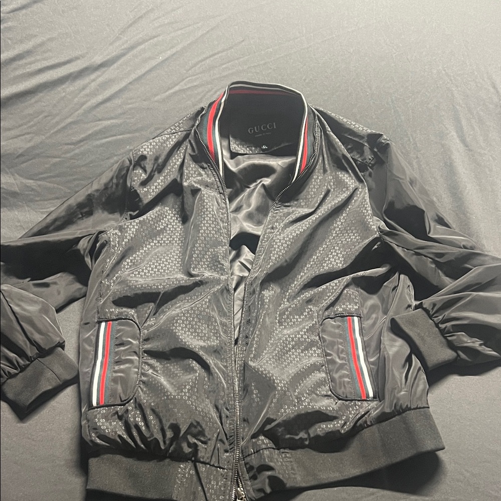 Gucci Black Bomber Jacket with Red and White Accents